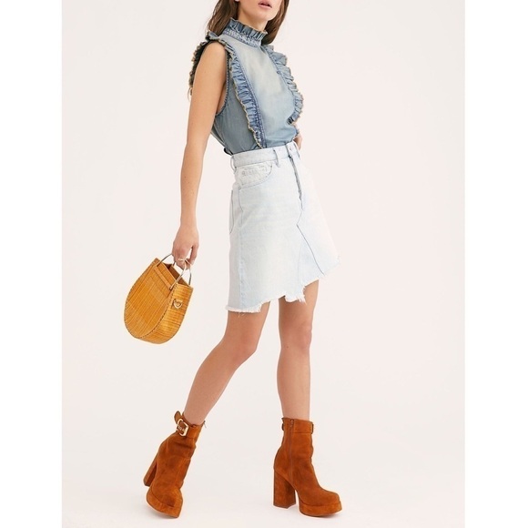 Free People Skirt Going Rogue Denim Distressed Asymmetrical Tidal Wave 25 26 NWT - Picture 12 of 13